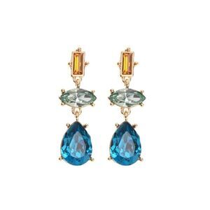 Mint Blue Rhinestone Gold Statement Dangle Drop Earrings